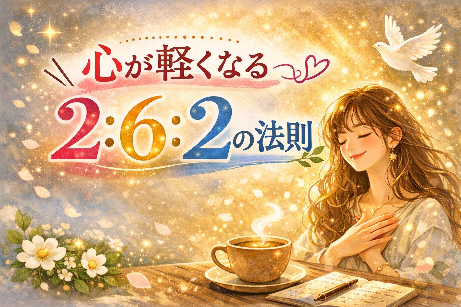 心が軽くなる2：6：2の法則をやさしいイラストで表したアイキャッチ画像