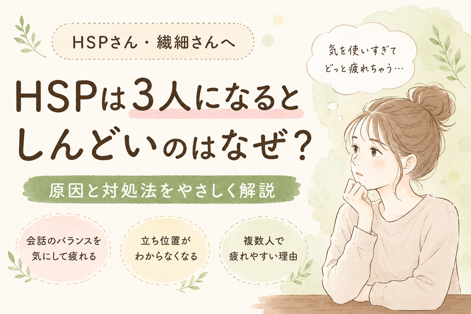 HSPは3人になるとしんどいのはなぜ？のアイキャッチ画像